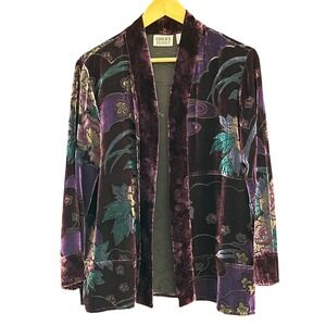 Vintage 90s Chicos Burnout Velvet Floral Kimono Jacket Sz 1 Silk Blend Boho Art